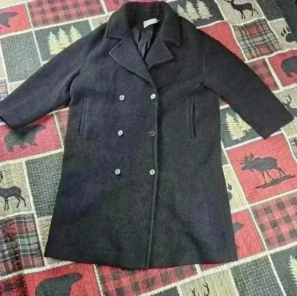 Oak+fort medium black double breasted oversized  wool blend peacoat. - Picture 1 of 10